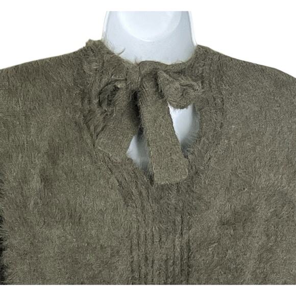 Banana Republic Pullover Sweater Size M Faux Rabbit Hair Keyhole V-Neck Green - Picture 6 of 8